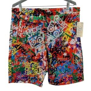 NWT FRESH Prints of‎ Bel Air Mens Shorts Red Graffiti Retro Size Large